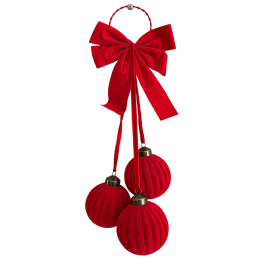 Czerwona kokarda z bombkami świąteczna ok. 42 cm