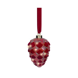Podświetlana szyszka świąteczna LED czerwona 15 cm