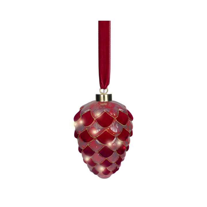 Podświetlana szyszka świąteczna LED czerwona 15 cm