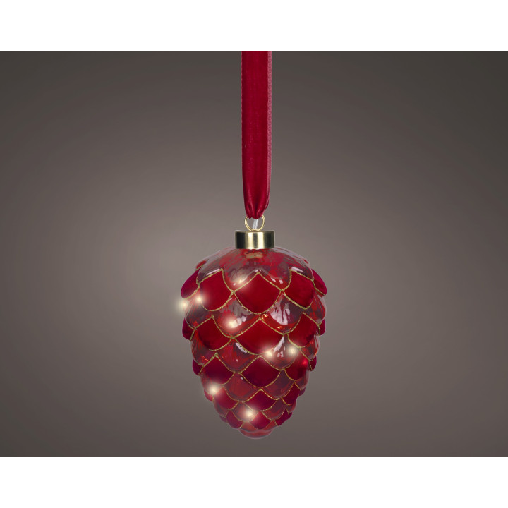 Podświetlana szyszka świąteczna LED czerwona 15 cm
