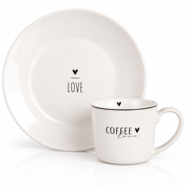 Komplet Amour z sercem – kubek 275 ml + talerz 20 cm