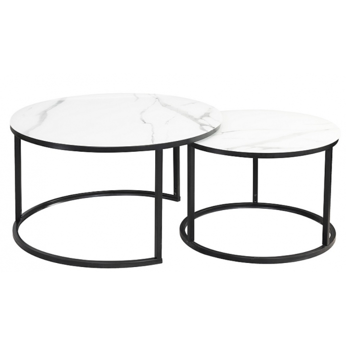 Czarna ława okrągła z białym blatem 80cm