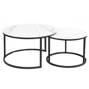 Czarna ława okrągła z białym blatem 80cm