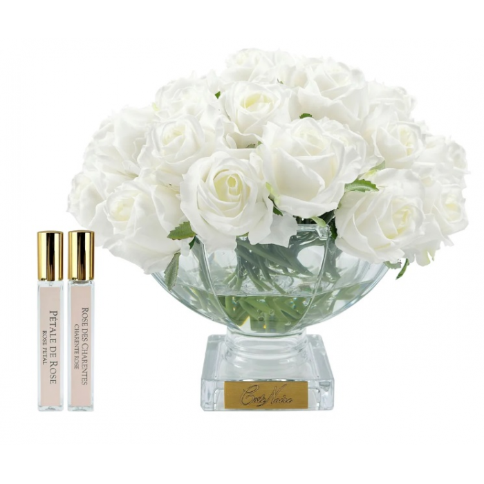Bukiet białych róż w szklanym naczyniu Cote Noire