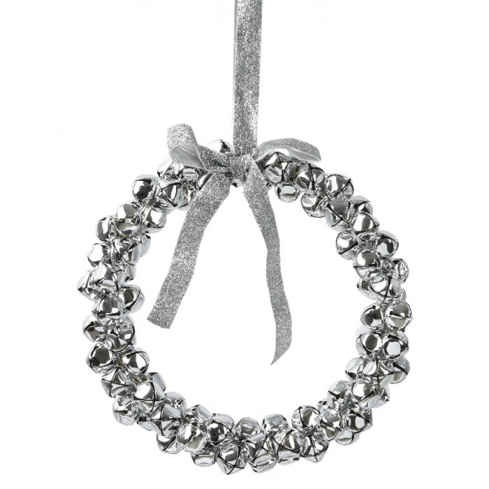 Świąteczny wianek z dzwoneczkami w srebrnym kolorze