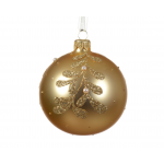 Złota bombka z brokatowym ornamentem i perełkami