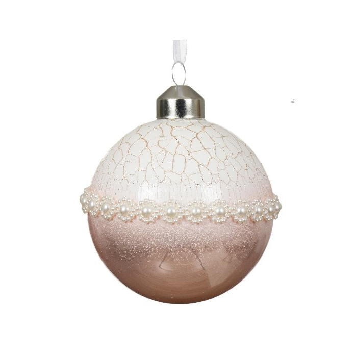 Kremowa bombka szklana z perełkami i złoconymi zdobieniami