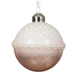 Kremowa bombka szklana z perełkami i złoconymi zdobieniami