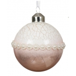 Kremowa bombka szklana z perełkami i złoconymi zdobieniami