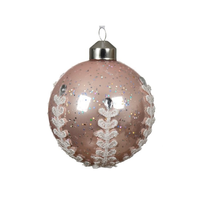 Szklana bombka z ornamentem i brokatem – Różowy połysk