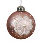 Bombka szklana z kwiatową aplikacją i perełką – Różowy blask